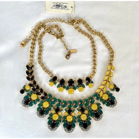 Kate Spade NEW Bib Collar Necklace Signed Chunky Gold Double Layer Geometric - Picture 1 of 11